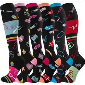 Bropite Knee High Compression Socks 20-30 mmHg Medical Nurse Print - Size S/M